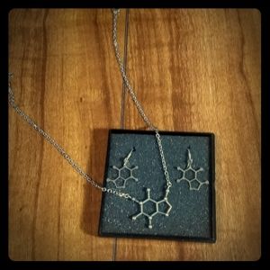 Caffeine Molecule Earrings and Necklace Set